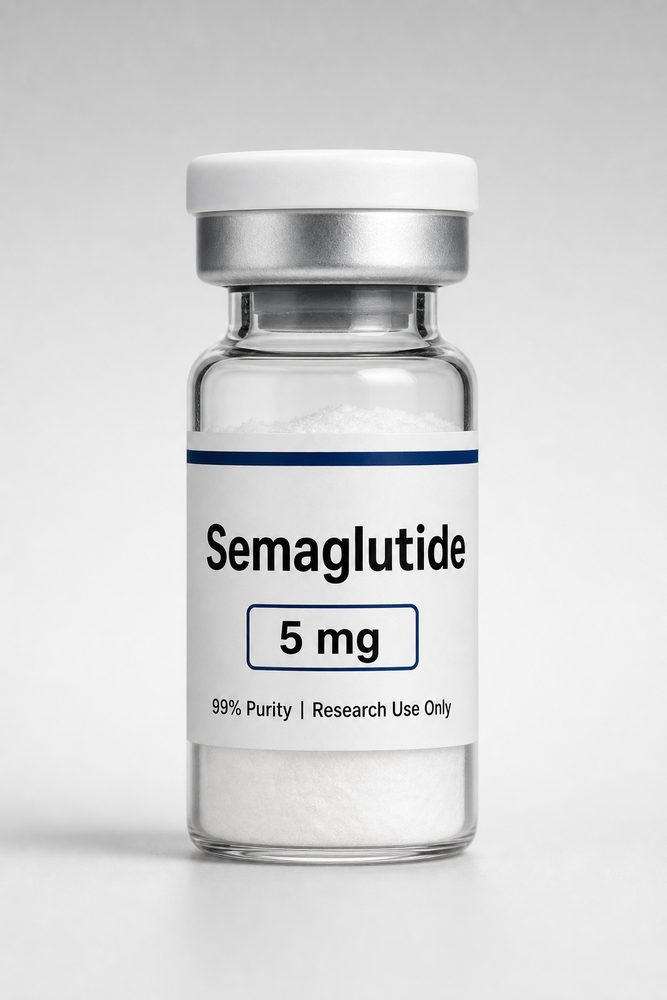 Unbranded research peptide vial, lyophilized, research use only